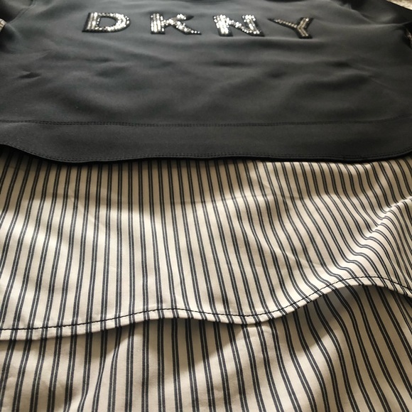 DKNY Mixed Media Sweatshirt w/Rhinestone Logo - Picture 2 of 5